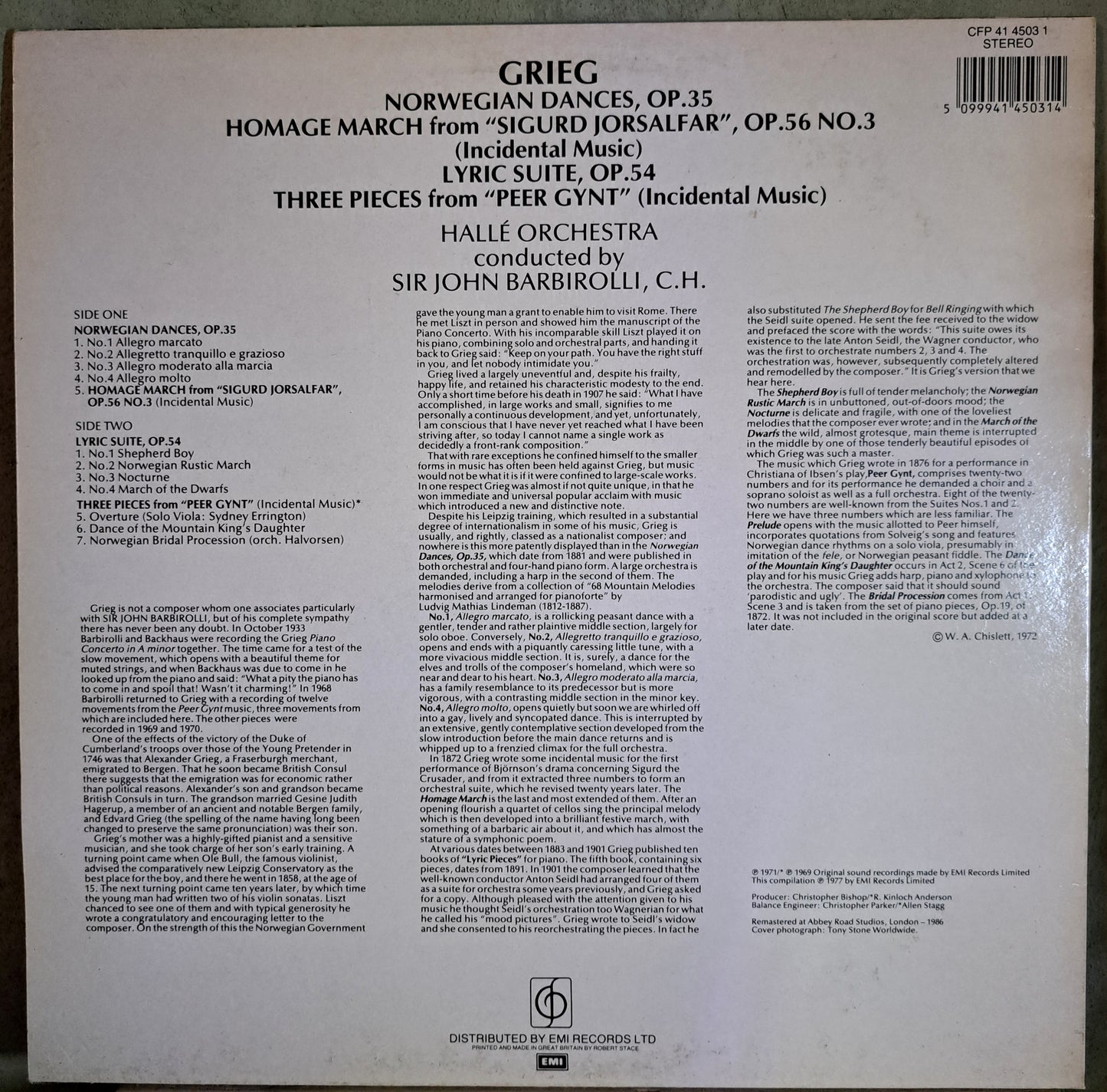 Grieg - Halle Orchestra conducted by John Barbirolli