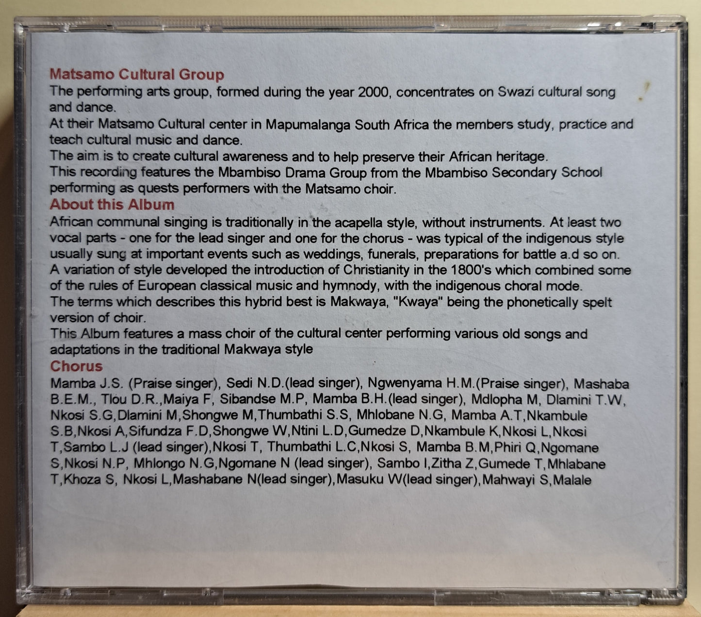 Matsumoto Cultural Group - Thandanani MA Africa (cd)
