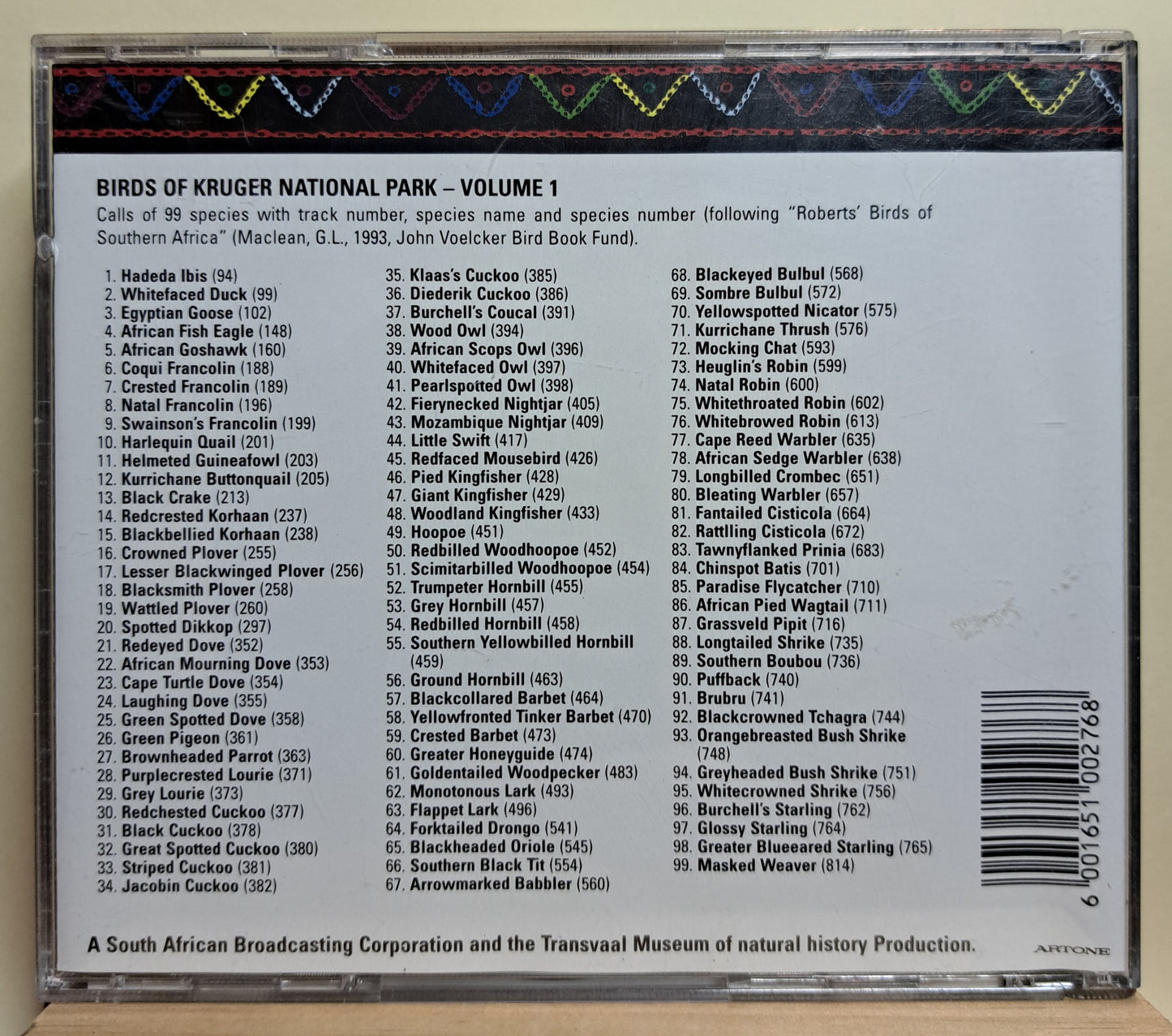 Bird calls of the Kruger National Park - Volume 1 (cd)