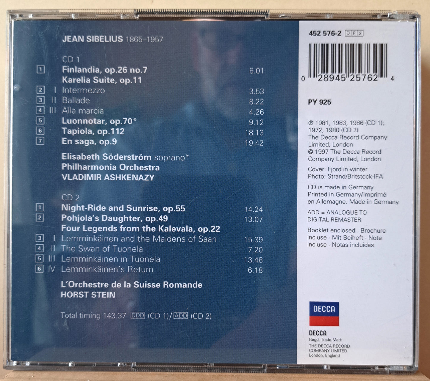 Sibelius/Ashkenazy/Stein - Finlandia (double cd)
