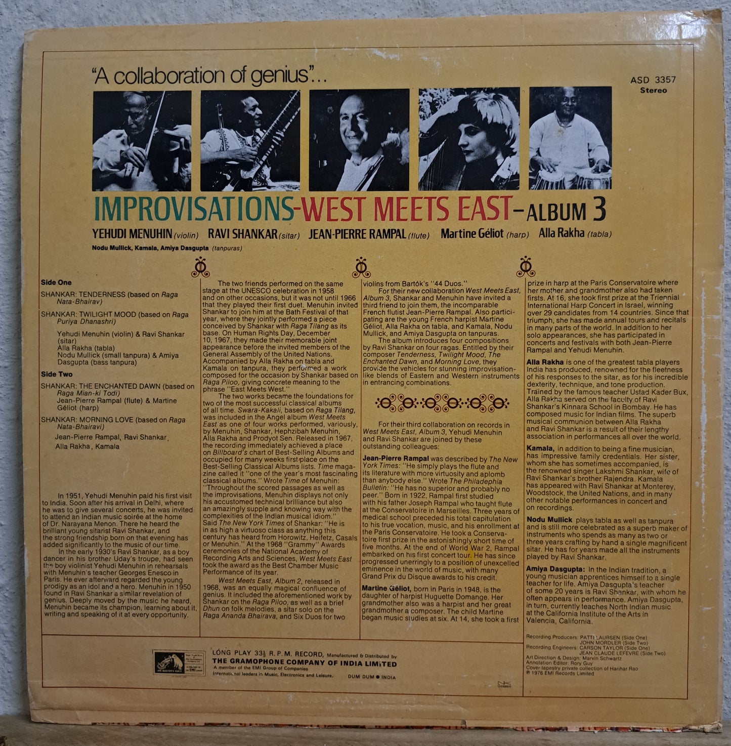 Improvisations - West meets East, album 3 with Yehudi Menuhin, Ravi Shankar, Jean-Pierre Rampal