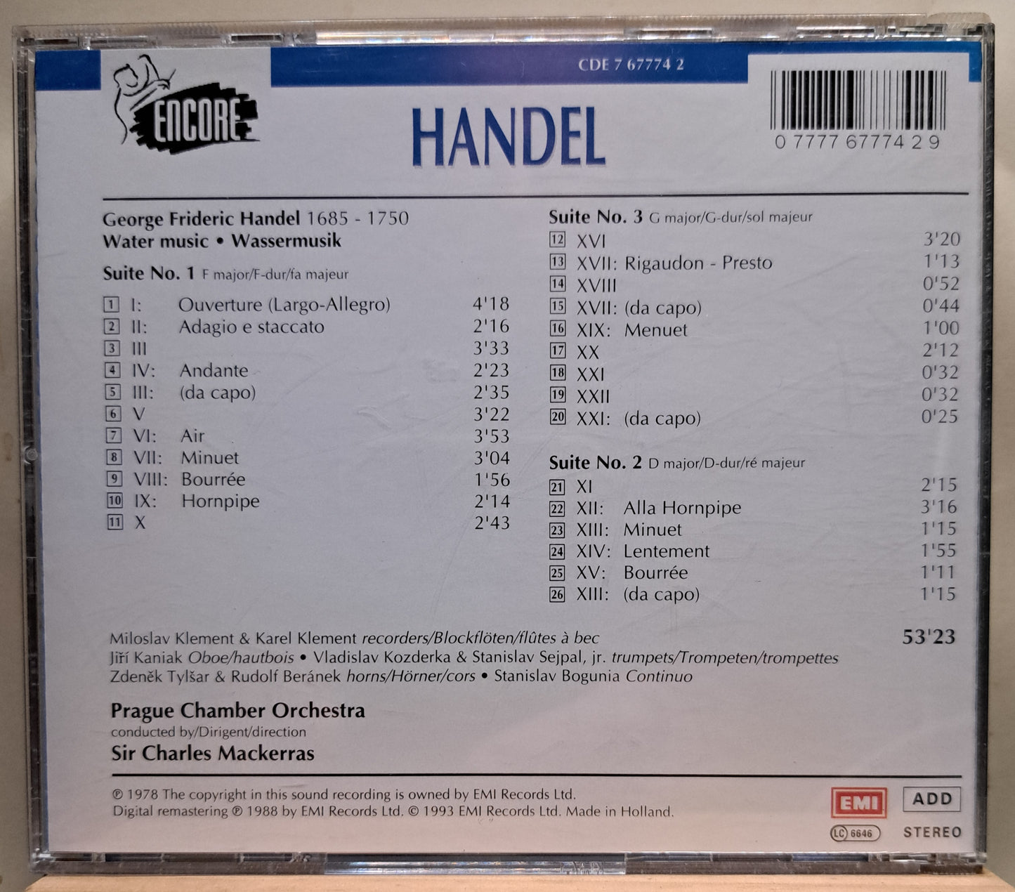 Handel - Water Music / Mackerras (cd)