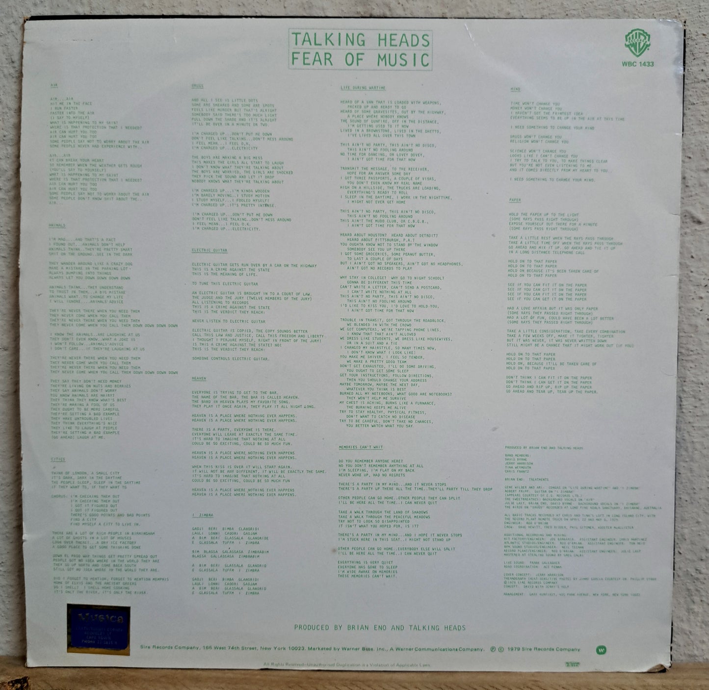 Talking Heads - Fear of music