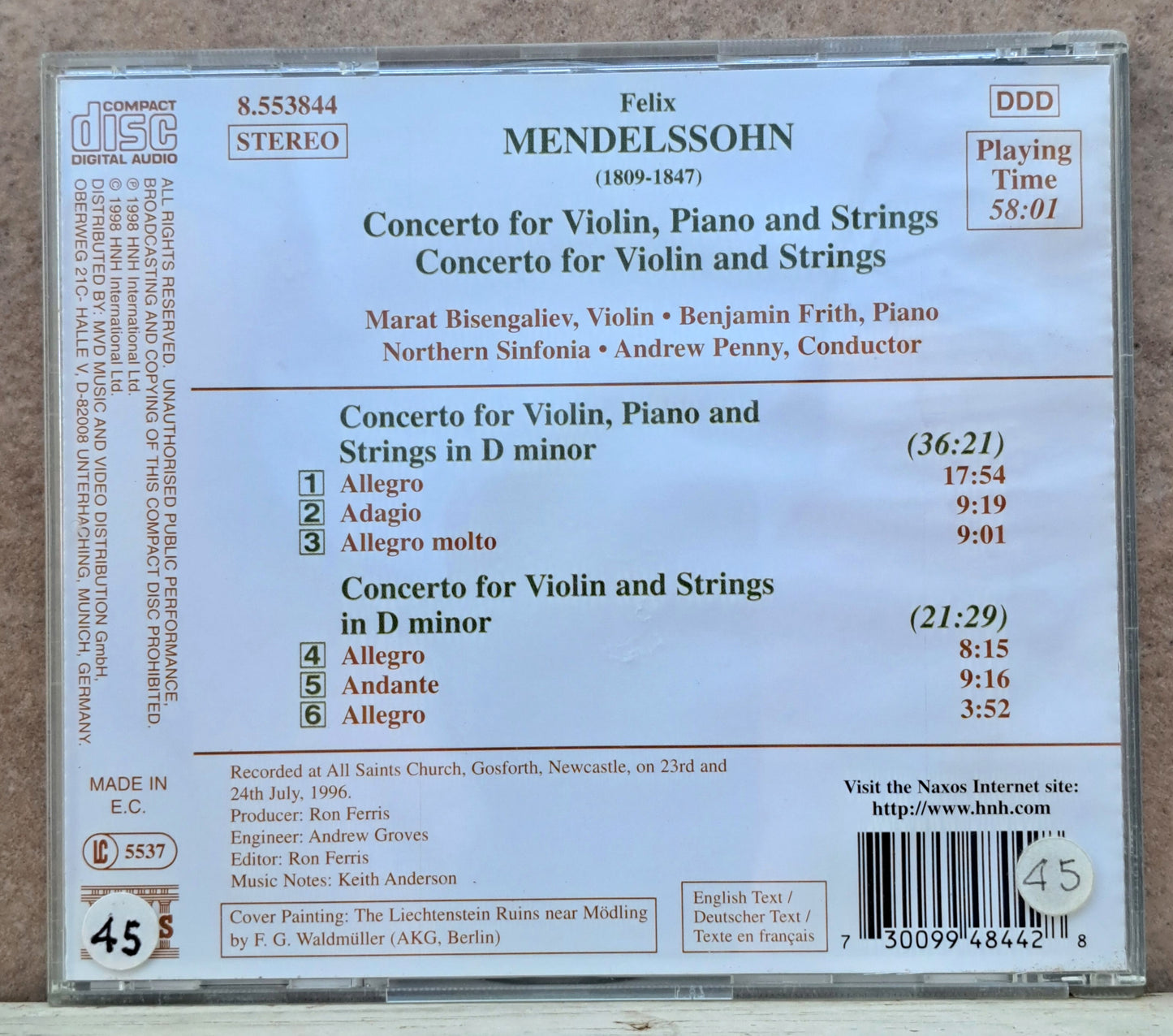 Mendelssohn - Concerto for violin, piano and strings (cd)