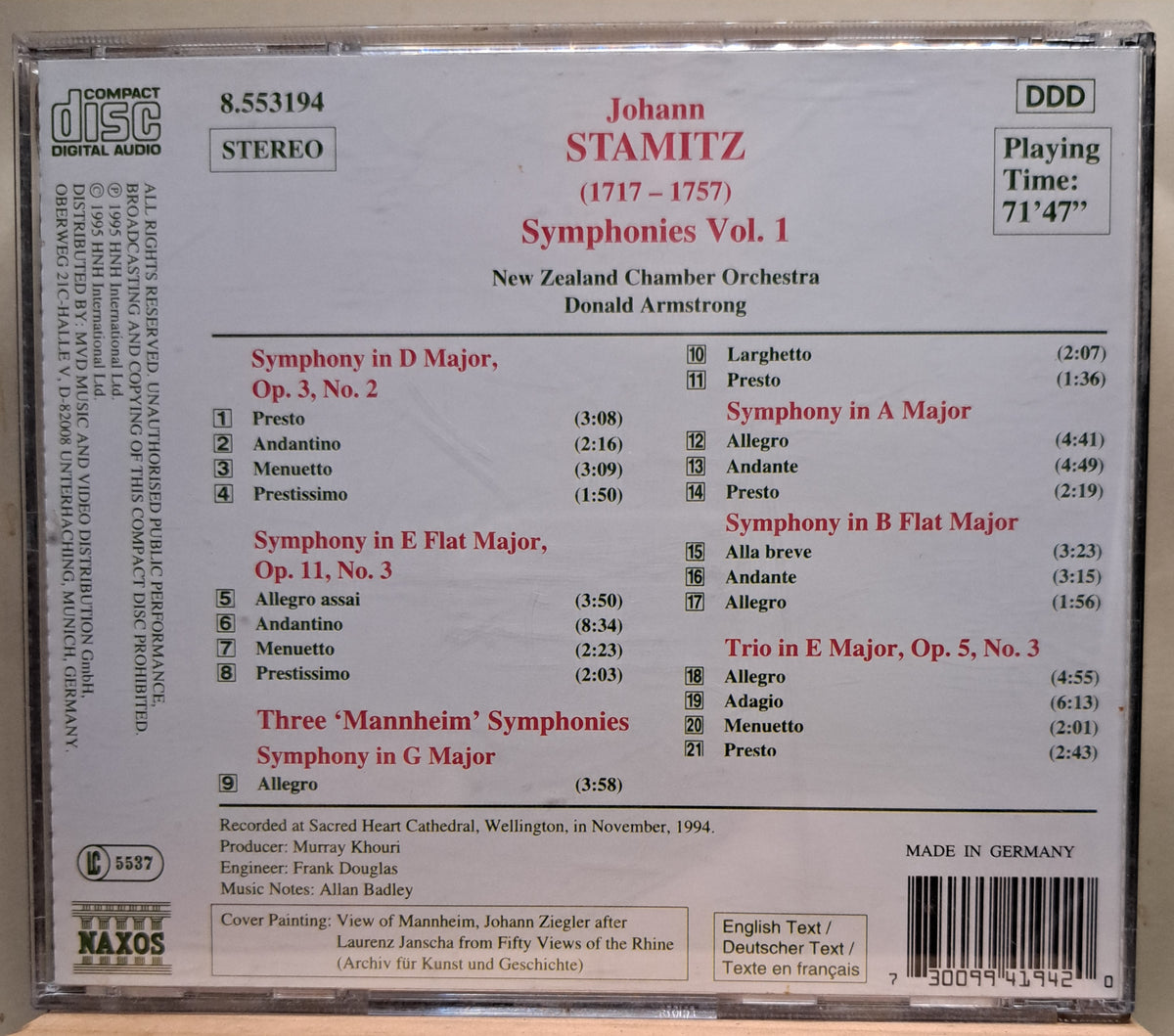 Johann Stamitz - Symphonies Vol. 1 (cd)