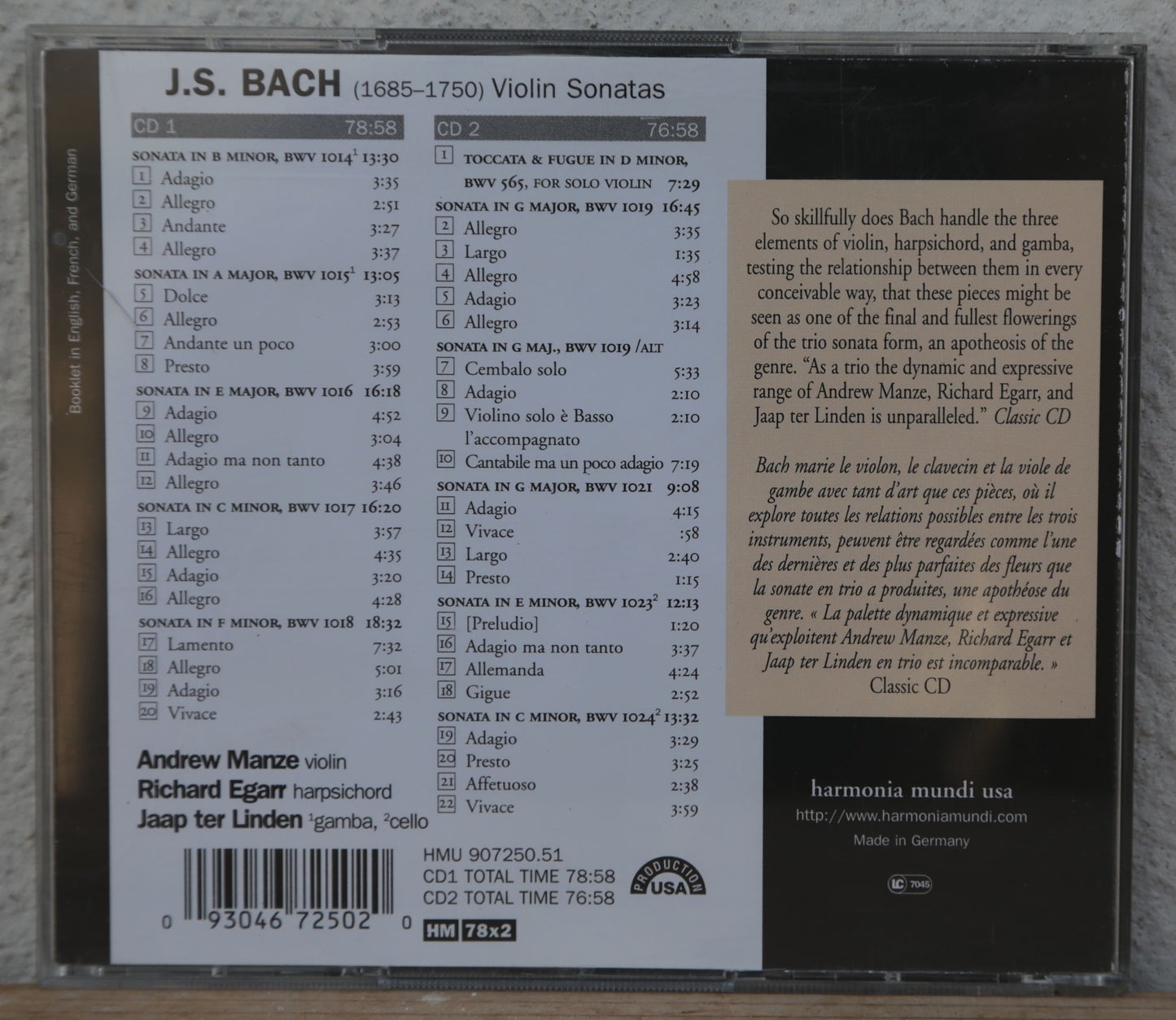 Bach - Violin Sonatas (double disc)